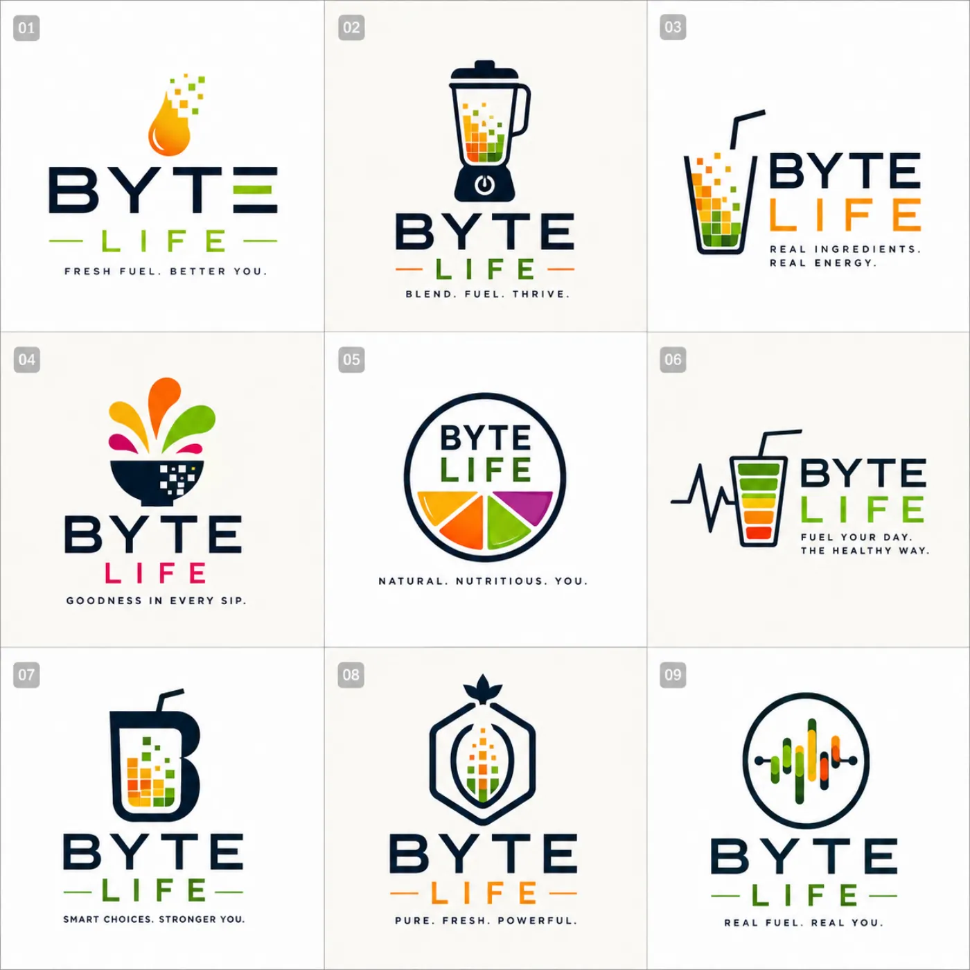 Nine logo routes explored for BYTE LIFE