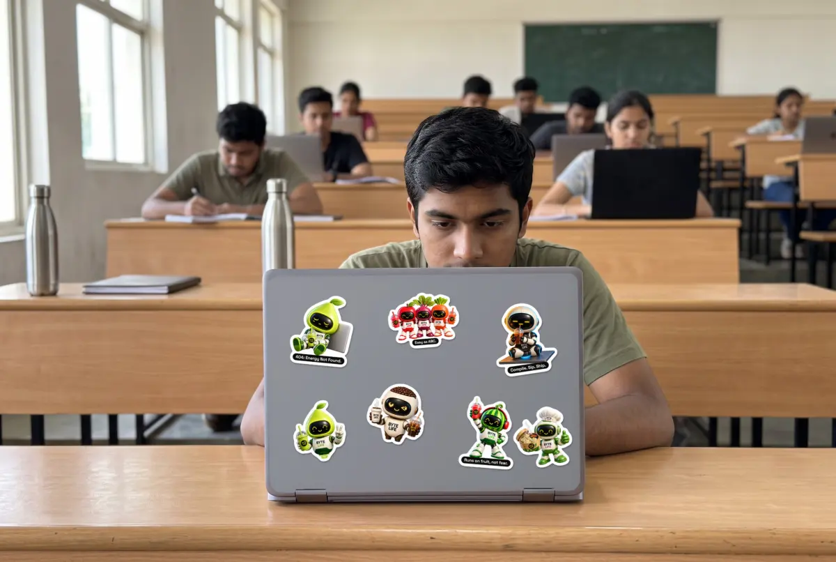 Visualisation: BYTE LIFE stickers on a student's laptop