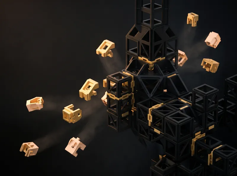 Modular gold components assembling into a larger structure